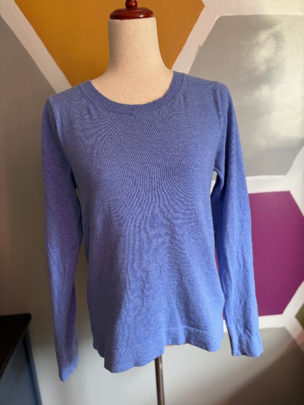 J.Crew Teddie Sweater Blue Merino Wool Blend Crewneck Size M Lightweight
